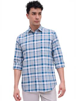 ColorPlus - Blue Pure Cotton Full Sleeves Pure Cotton Regular Fit Checks Shirt