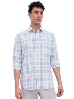 ColorPlus - White Pure Cotton Full Sleeves Pure Cotton Regular Fit Checks Shirt