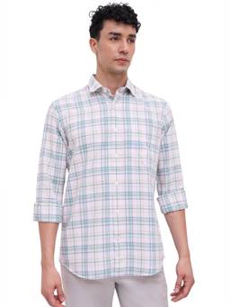 ColorPlus - White Pure Cotton Full Sleeves Pure Cotton Regular Fit Checks Shirt
