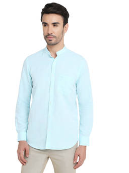 ColorPlus - Blue Linen Blend Full Sleeves Linen Blend Regular Fit Solid Shirt