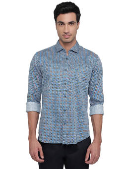 Park Avenue - Blue Pure Cotton Full Sleeves Pure Cotton Slim Fit Printed Shirt