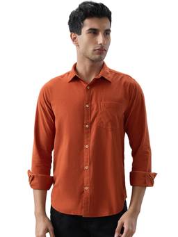 Park Avenue - Orange Pure Cotton Full Sleeves Pure Cotton Slim Fit Solid Shirt