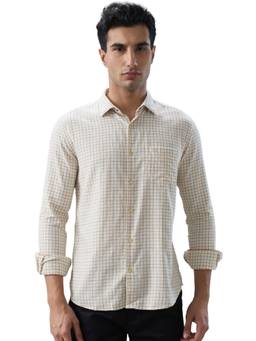 Park Avenue - Off White Cotton Blend Full Sleeves Cotton Blend Slim Fit Checks Shirt