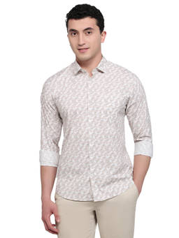 Park Avenue - Off White Cotton Blend Full Sleeves Cotton Blend Slim Fit Geometric Shirt