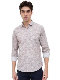 Park Avenue - Taupe Cotton Blend Full Sleeves Cotton Blend Slim Fit Geometric Shirt