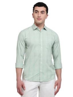 Park Avenue - Green Pure Cotton Full Sleeves Pure Cotton Slim Fit Checks Shirt
