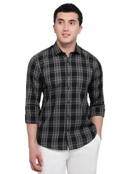 Park Avenue - Black Pure Cotton Full Sleeves Pure Cotton Slim Fit Checks Shirt