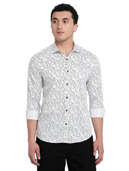 Park Avenue - White Pure Cotton Full Sleeves Pure Cotton Slim Fit Printed Shirt