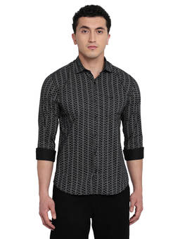 Park Avenue - Black Pure Cotton Full Sleeves Pure Cotton Slim Fit Printed Shirt