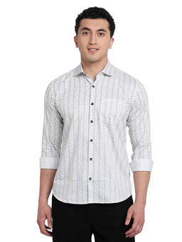 Park Avenue - White Pure Cotton Full Sleeves Pure Cotton Slim Fit Printed Shirt