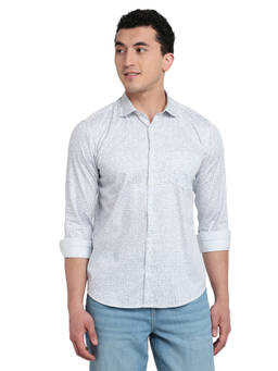 Park Avenue - White Pure Cotton Full Sleeves Pure Cotton Slim Fit Printed Shirt