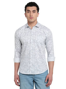 Park Avenue - White Pure Cotton Full Sleeves Pure Cotton Slim Fit Printed Shirt