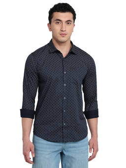 Park Avenue - Navy Blue Pure Cotton Full Sleeves Pure Cotton Slim Fit Printed Shirt