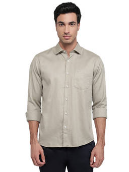 Park Avenue - Khaki Cotton Blend Full Sleeves Cotton Blend Slim Fit Self Design Shirt