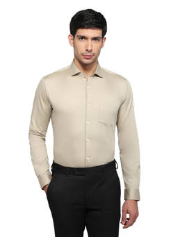 Park Avenue - Beige Cotton Blend Full Sleeves Cotton Blend Slim Fit Solid Shirt