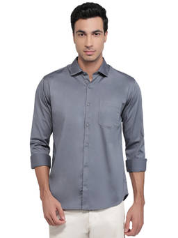 Park Avenue - Grey Cotton Blend Full Sleeves Cotton Blend Slim Fit Solid Shirt