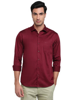 Park Avenue - Maroon Cotton Blend Full Sleeves Cotton Blend Slim Fit Solid Shirt