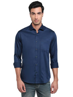Park Avenue - Blue Cotton Blend Full Sleeves Cotton Blend Slim Fit Solid Shirt