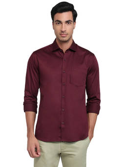 Park Avenue - Maroon Cotton Blend Full Sleeves Cotton Blend Slim Fit Solid Shirt