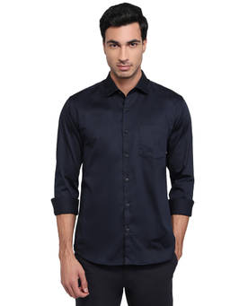 Park Avenue - Navy Blue Cotton Blend Full Sleeves Cotton Blend Slim Fit Solid Shirt