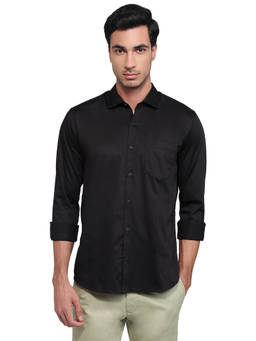 Park Avenue - Black Cotton Blend Full Sleeves Cotton Blend Slim Fit Solid Shirt