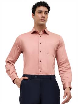 Park Avenue - Peach Cotton Blend Full Sleeves Cotton Blend Regular Fit Solid Shirt