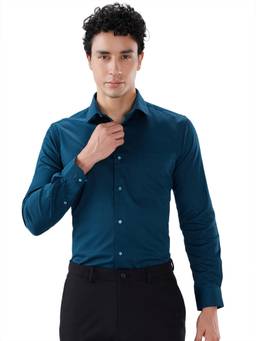 Park Avenue - Turquoise Pure Cotton Full Sleeves Pure Cotton Slim Fit Solid Shirt