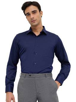Park Avenue - Navy Blue Cotton Blend Full Sleeves Cotton Blend Regular Fit Solid Shirt