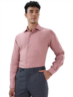 Park Avenue - Maroon Linen Full Sleeves Linen Regular Fit Stripes Shirt