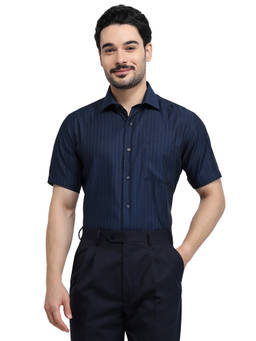 Park Avenue - Blue Pure Cotton Half Sleeves Pure Cotton Regular Fit Stripes Shirt