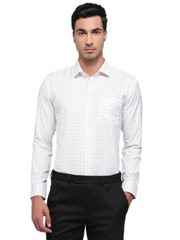 Park Avenue - White Cotton Blend Full Sleeves Cotton Blend Slim Fit Checks Shirt