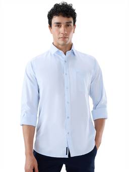 Raymond - Blue Pure Cotton Full Sleeves Pure Cotton Slim Fit Self Design Shirt