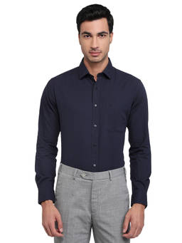 Raymond - Navy Blue Pure Cotton Full Sleeves Pure Cotton Slim Fit Solid Shirt