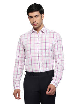 Raymond - White Cotton Blend Full Sleeves Cotton Blend Slim Fit Checks Shirt