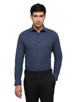 Raymond - Navy Blue Pure Cotton Full Sleeves Pure Cotton Slim Fit Solid Shirt