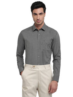 Raymond - Grey Pure Cotton Full Sleeves Pure Cotton Slim Fit Solid Shirt
