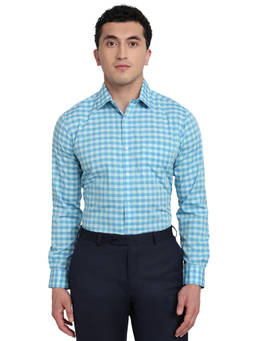 Raymond - Blue Pure Cotton Full Sleeves Pure Cotton Slim Fit Checks Shirt