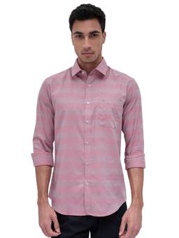 Raymond - Pink Pure Cotton Full Sleeves Pure Cotton Slim Fit Stripes Shirt