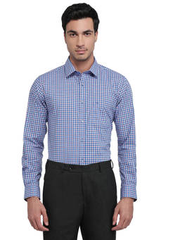 Raymond - Blue Pure Cotton Full Sleeves Pure Cotton Slim Fit Checks Shirt