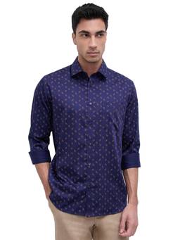 Raymond - Blue Cotton Blend Full Sleeves Cotton Blend Slim Fit Printed Shirt