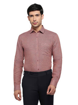 Raymond - Red Linen Full Sleeves Linen Slim Fit Stripes Shirt