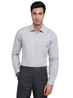Raymond - Grey Cotton Linen Full Sleeves Cotton Linen Slim Fit Printed Shirt