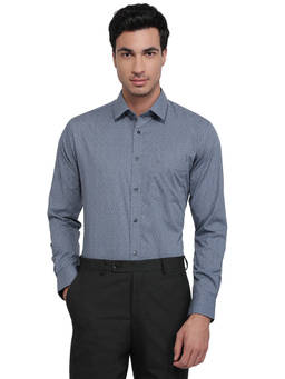 Raymond - Blue Cotton Blend Full Sleeves Cotton Blend Slim Fit Printed Shirt