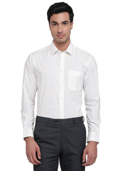 Raymond - White Cotton Blend Full Sleeves Cotton Blend Slim Fit Printed Shirt