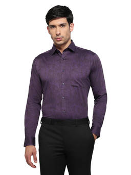 Raymond - Purple Cotton Blend Full Sleeves Cotton Blend Slim Fit Printed Shirt