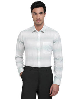 Raymond - White Cotton Linen Full Sleeves Cotton Linen Slim Fit Stripes Shirt