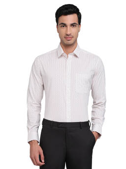Raymond - White Cotton Blend Full Sleeves Cotton Blend Slim Fit Printed Shirt