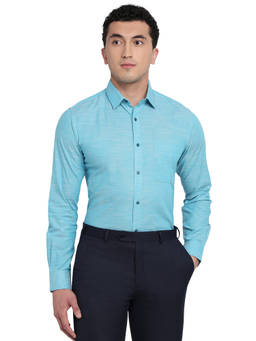 Raymond - Turquoise Pure Cotton Full Sleeves Pure Cotton Slim Fit Solid Shirt