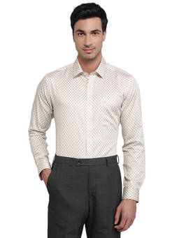 Raymond - Off White Pure Cotton Full Sleeves Pure Cotton Slim Fit Printed Shirt
