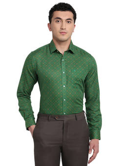 Raymond - Green Cotton Linen Full Sleeves Cotton Linen Slim Fit Printed Shirt